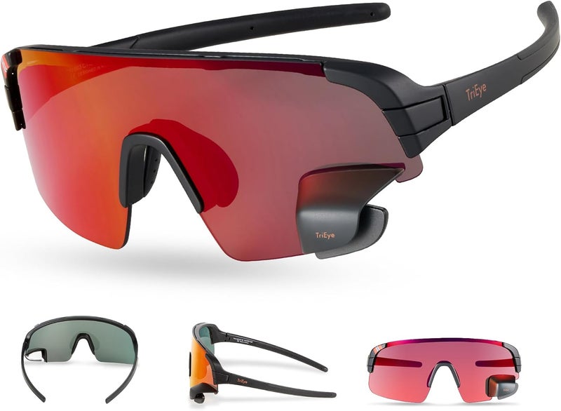 TriEye Store نظارات ركوب الدراجات مع مرآة خلفية - نظارات رياضية للرجال والنساء - حماية UV-400 - Image 1